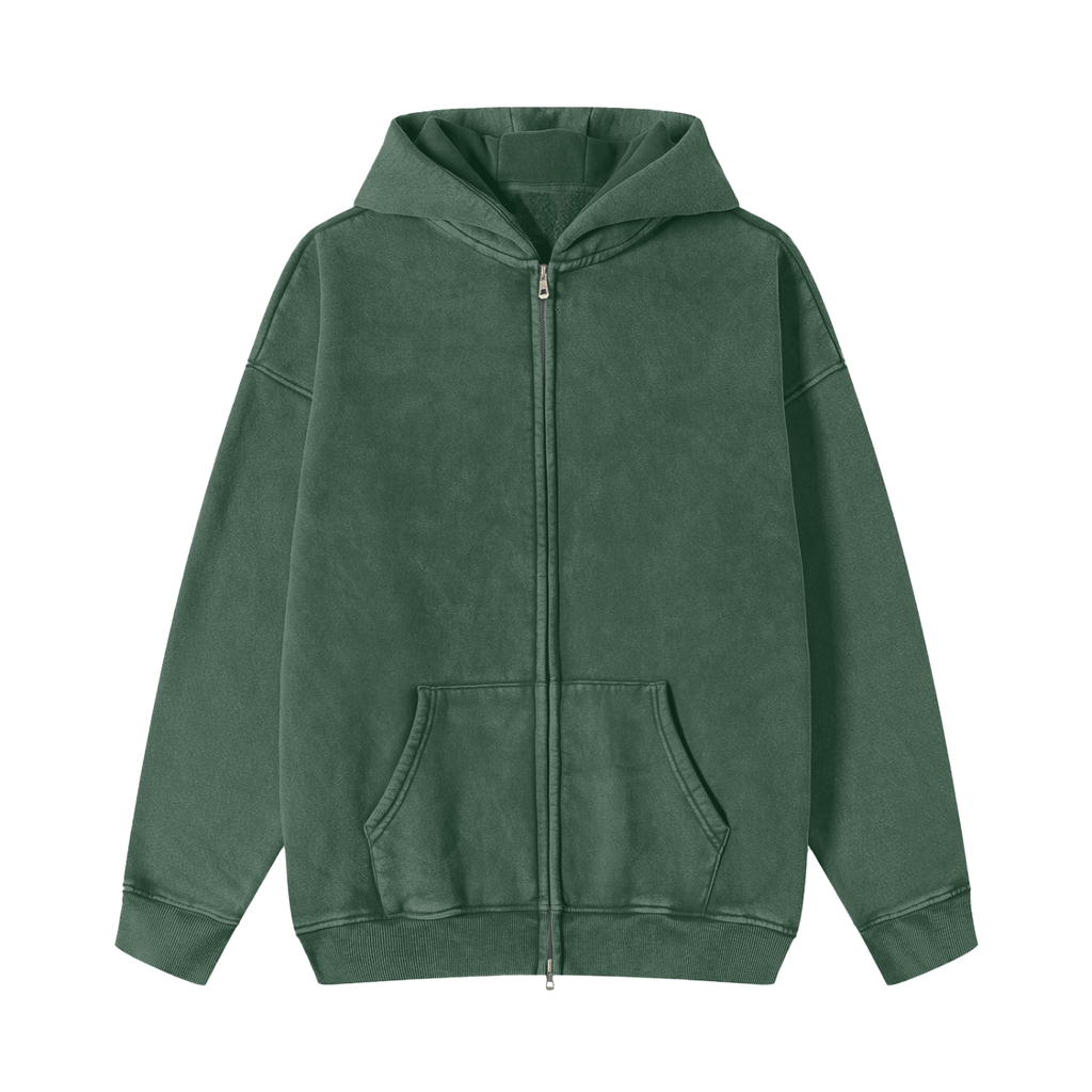 SlowBro Touge Snow Washed Zip-Through Fleece Hoodie