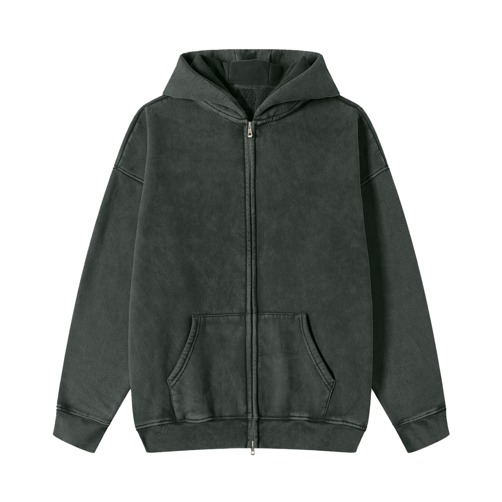 SlowBro Touge Snow Washed Zip-Through Fleece Hoodie