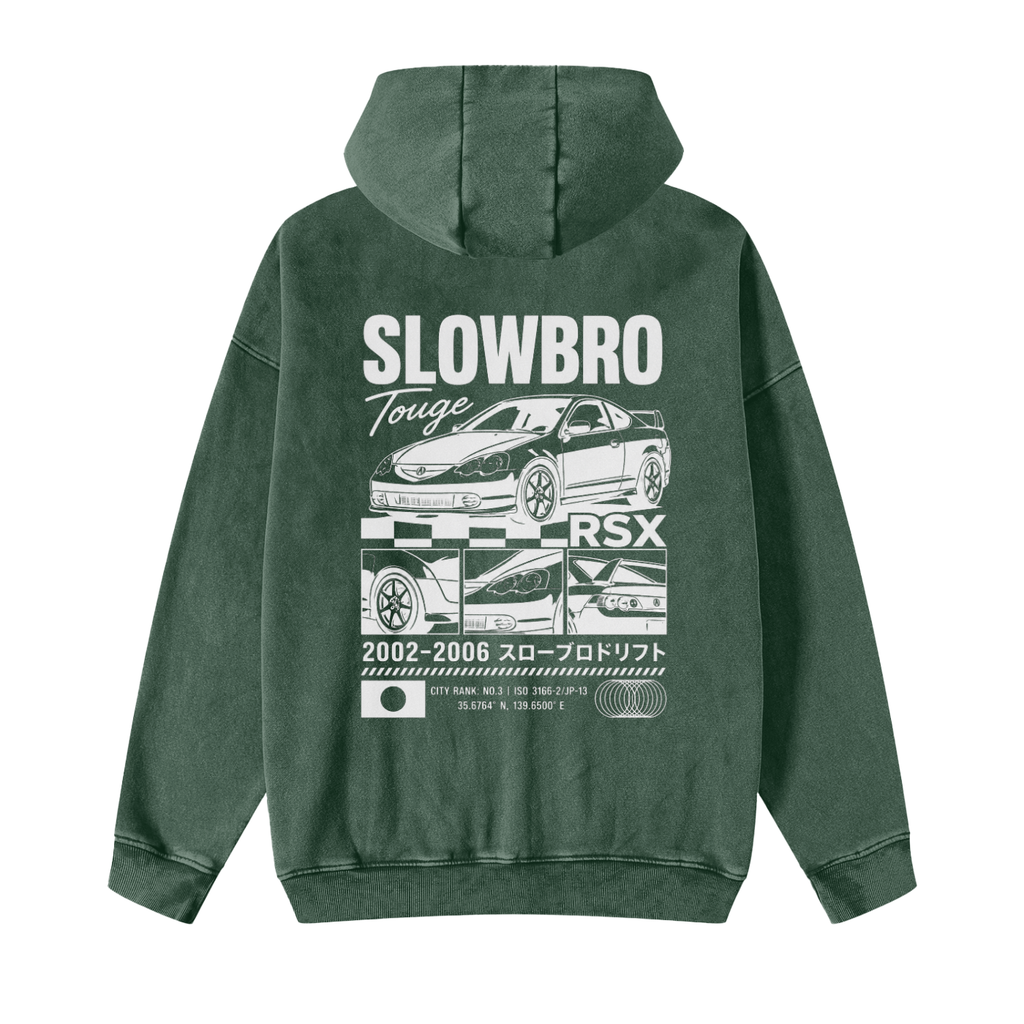 SlowBro Touge Snow Washed Zip-Through Fleece Hoodie