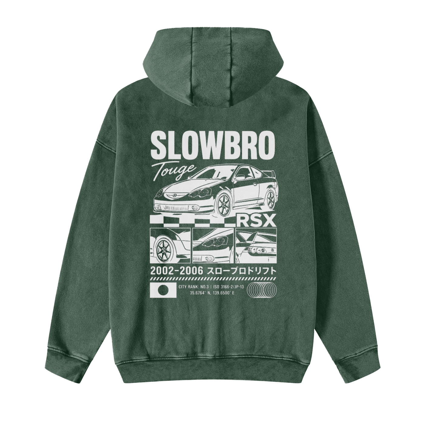 SlowBro Touge Snow Washed Zip-Through Fleece Hoodie