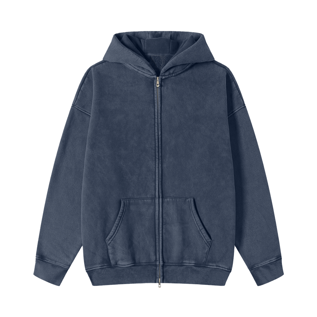 SlowBro Touge Snow Washed Zip-Through Fleece Hoodie
